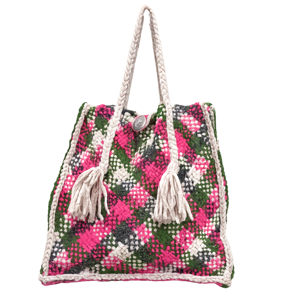 Soft Tote | Hand Carry | Hot Pink, Green Off White