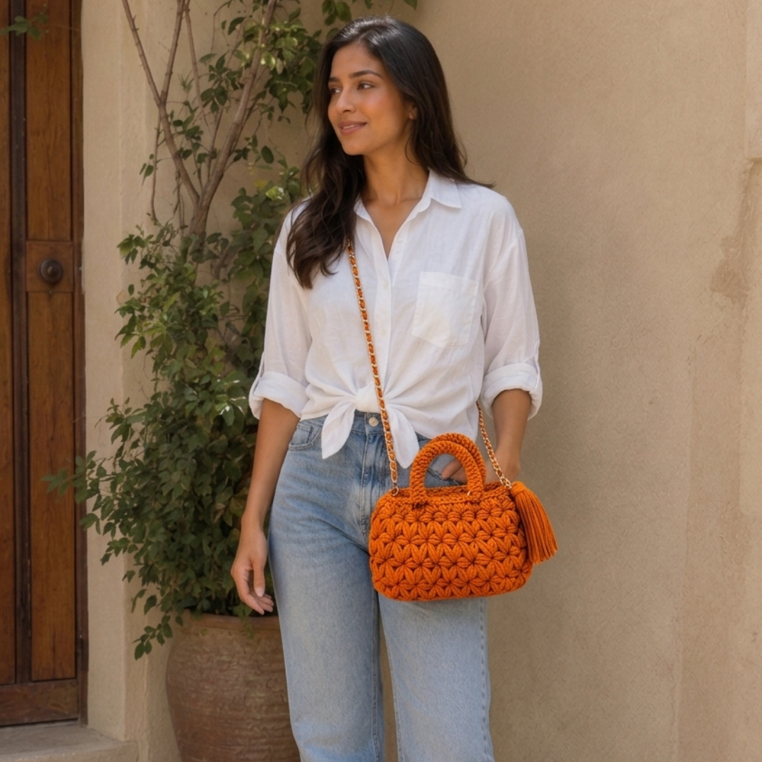 Fleur Bag | Orange / Hand, Shoulder or Crossbody Carry