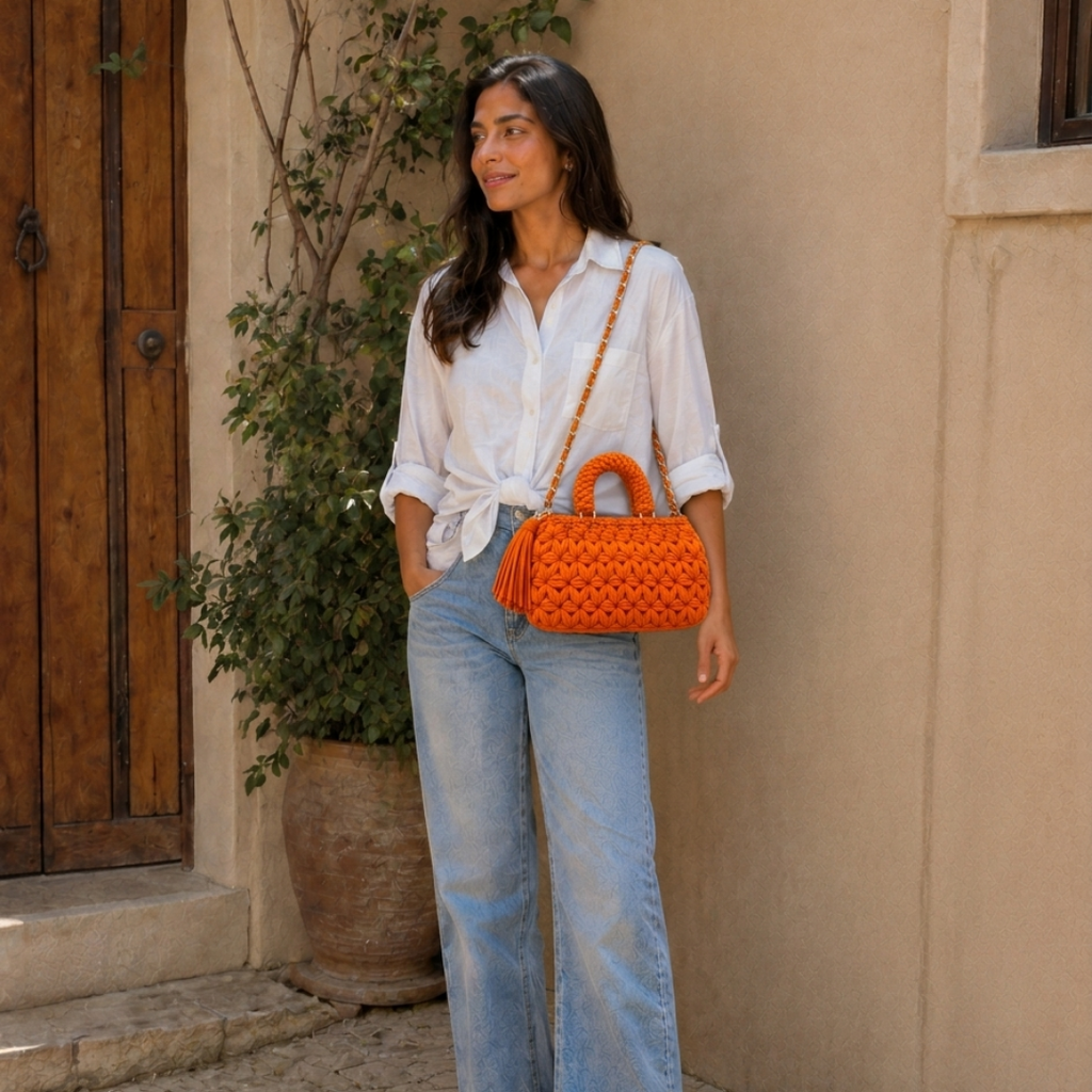 Fleur Bag | Orange / Hand, Shoulder or Crossbody Carry