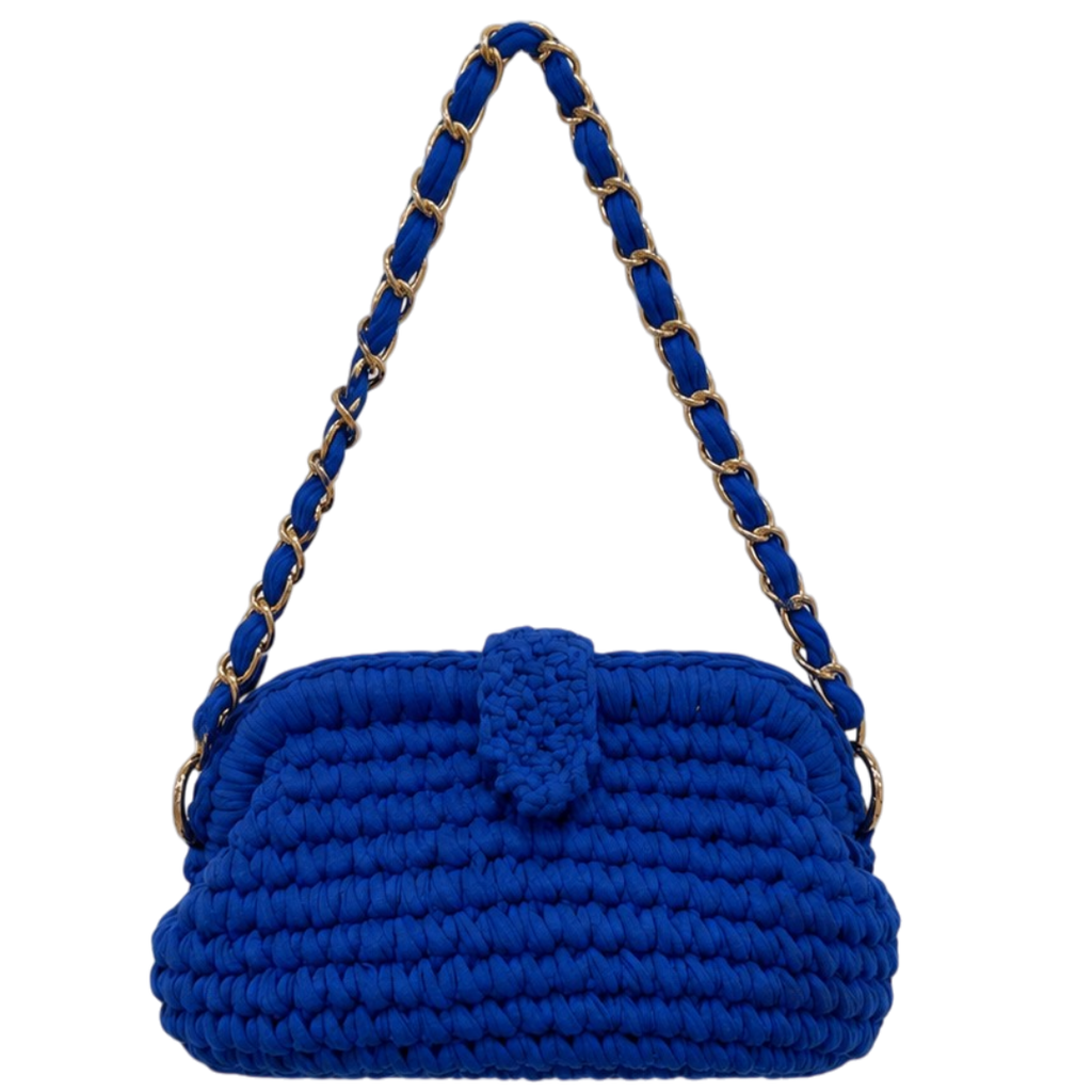 Crochet Snap Clutch | Royal Blue/ Hand or Shoulder Carry