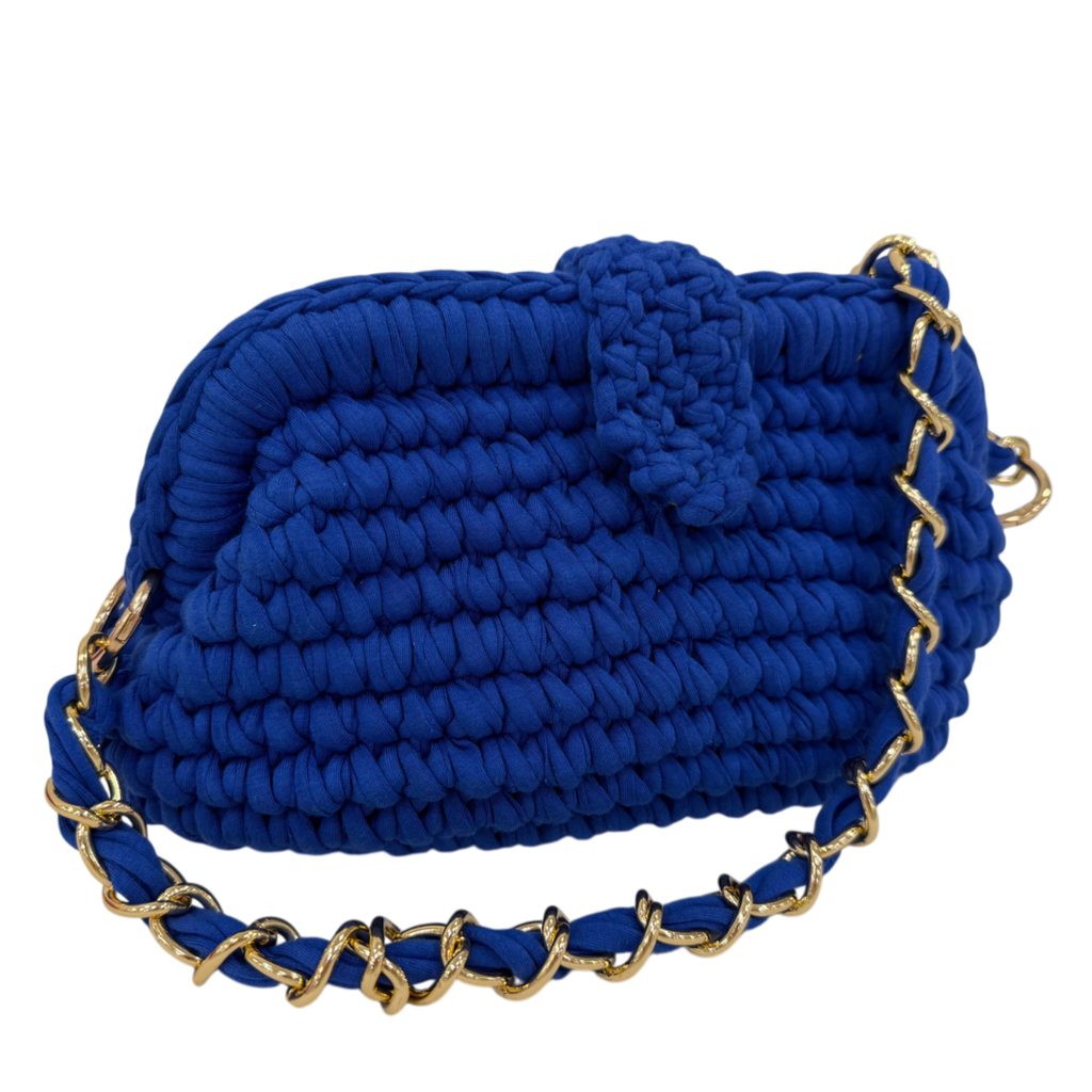 Crochet Snap Clutch | Royal Blue/ Hand or Shoulder Carry