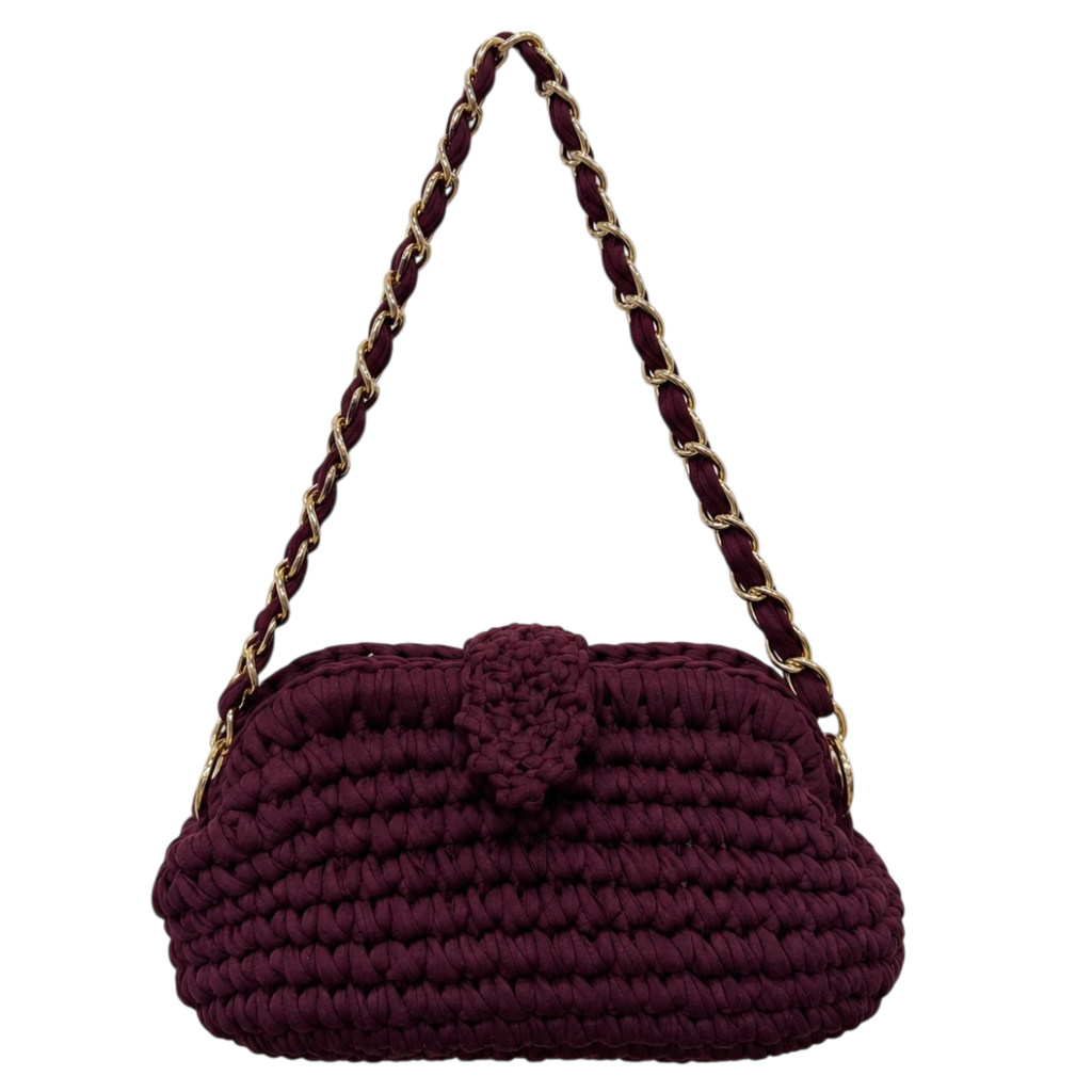 Crochet Snap Clutch | Burgundy/ Hand or Shoulder Carry