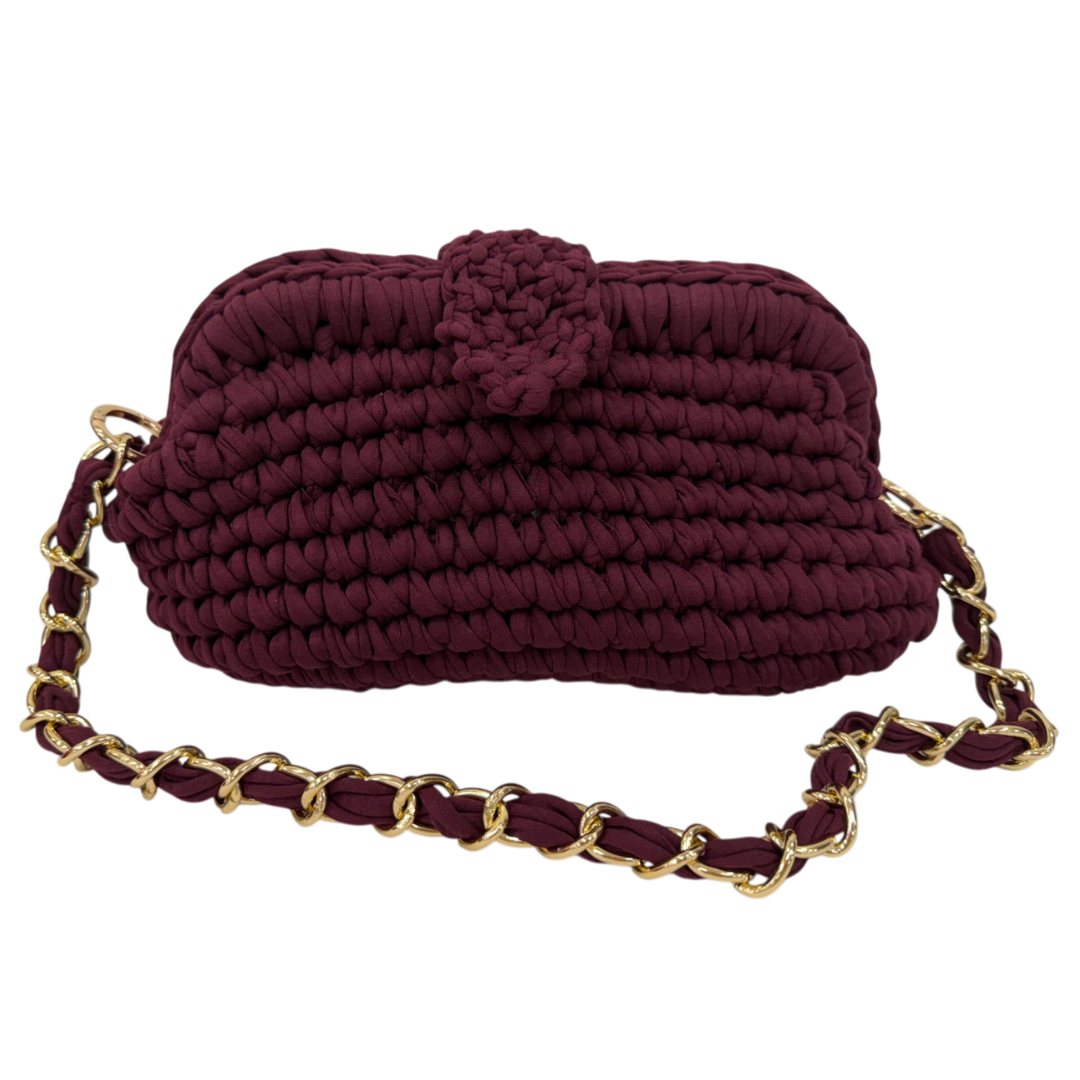 Crochet Snap Clutch | Burgundy/ Hand or Shoulder Carry