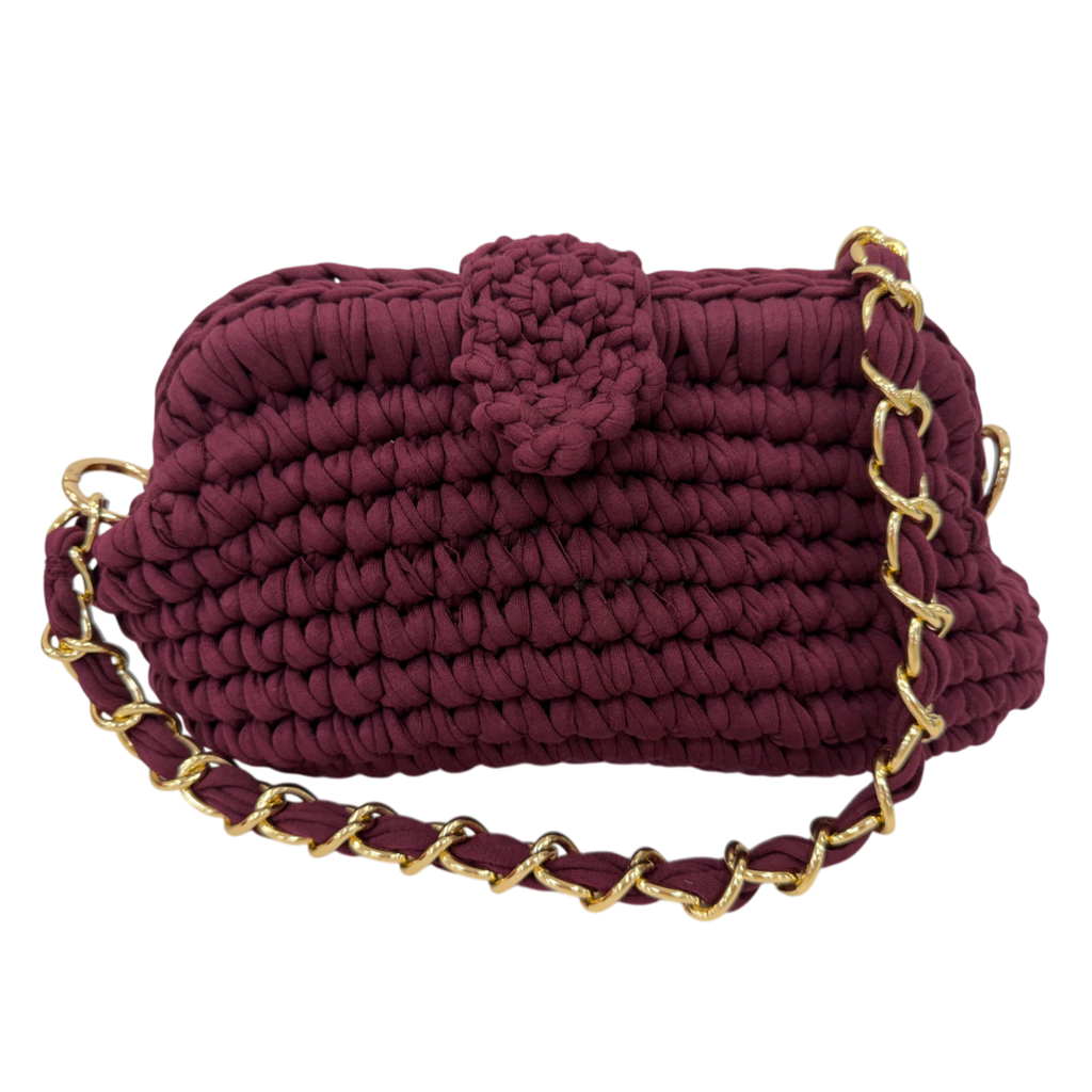 Crochet Snap Clutch | Burgundy/ Hand or Shoulder Carry