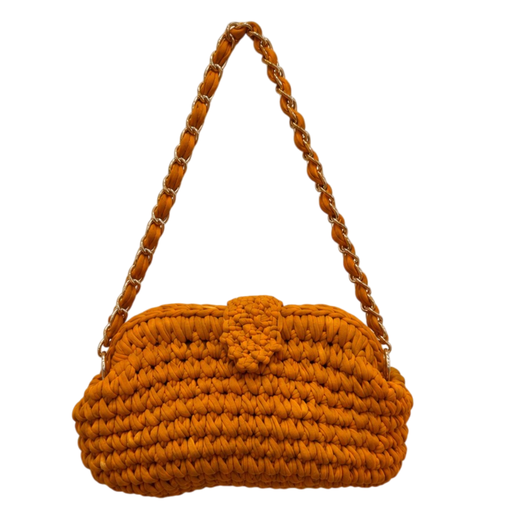 Crochet Snap Clutch | Orange/ Hand or Shoulder Carry