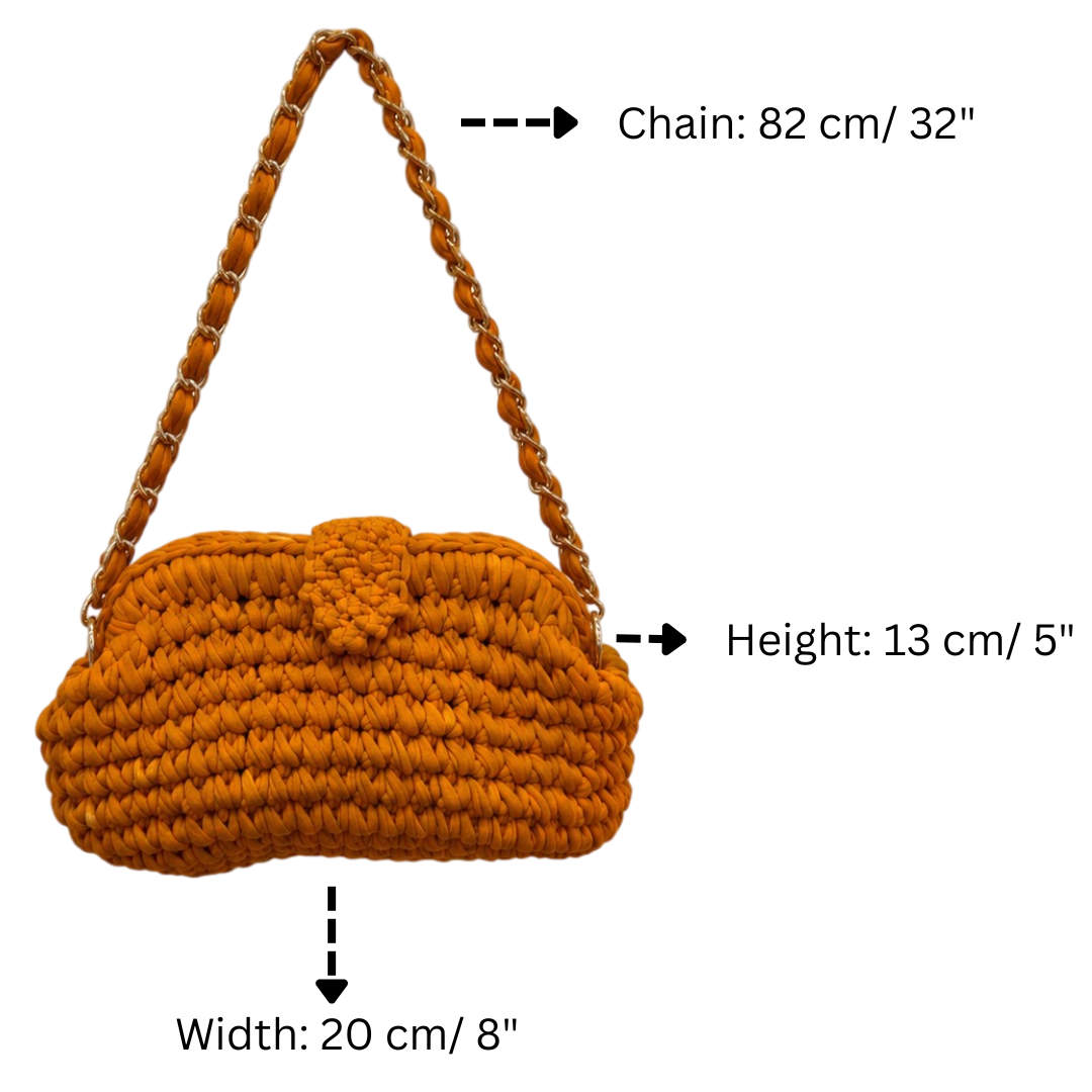 Crochet Snap Clutch | Orange/ Hand or Shoulder Carry