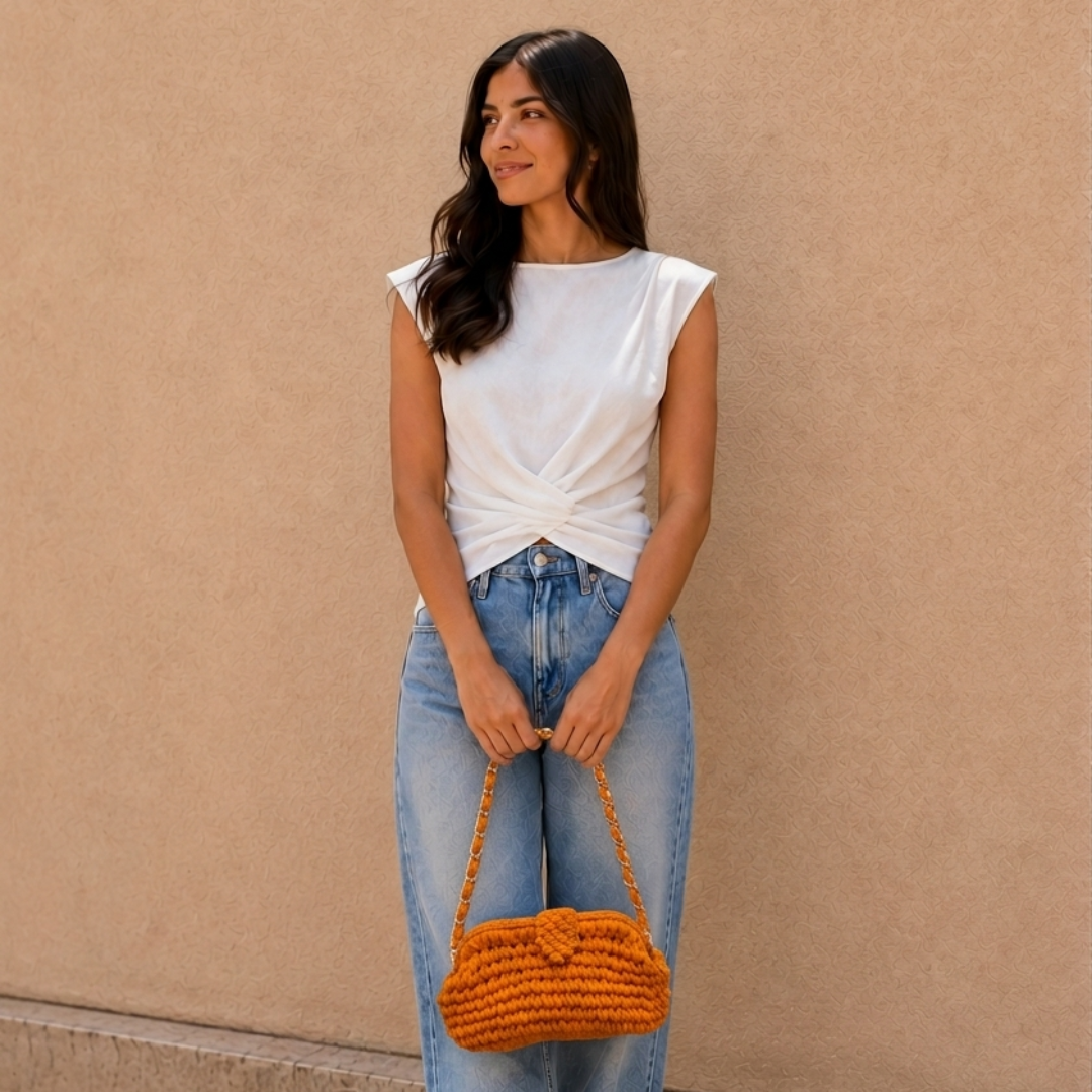 Crochet Snap Clutch | Orange/ Hand or Shoulder Carry