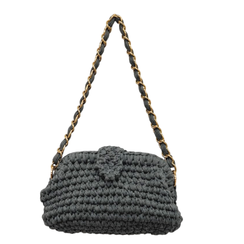 Crochet Snap Clutch | Ash Grey / Hand or Shoulder Carry