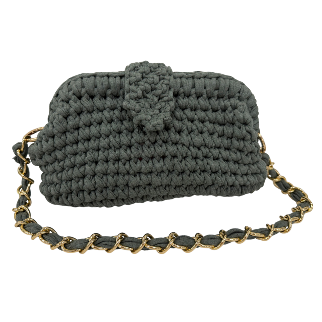 Crochet Snap Clutch | Ash Grey / Hand or Shoulder Carry