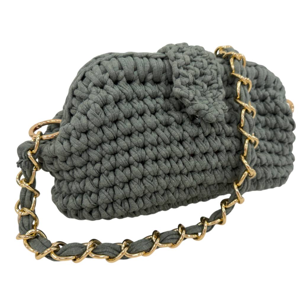 Crochet Snap Clutch | Ash Grey / Hand or Shoulder Carry