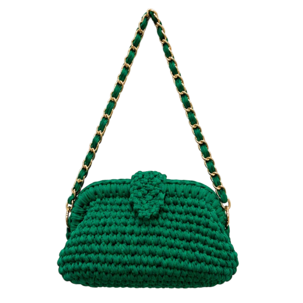 Crochet Snap Clutch | Green / Hand or Shoulder Carry
