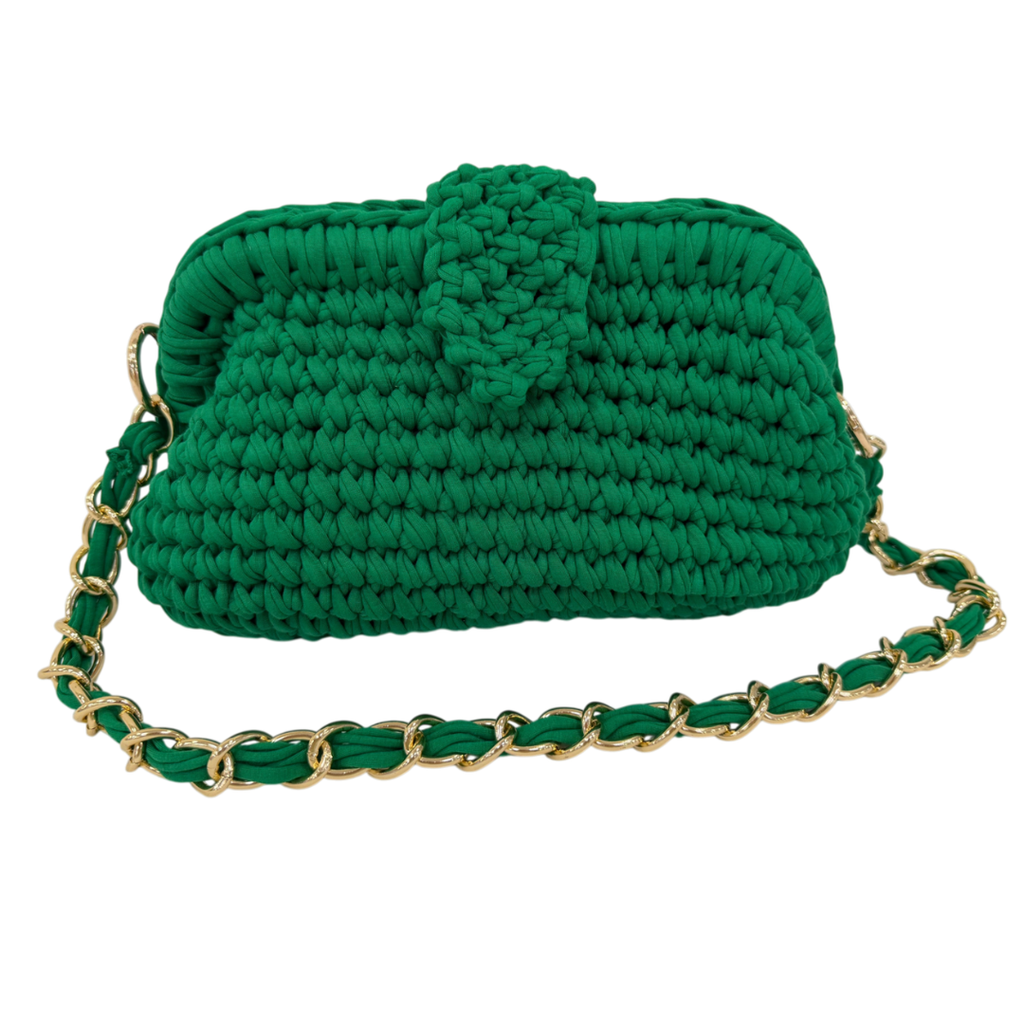 Crochet Snap Clutch | Green / Hand or Shoulder Carry