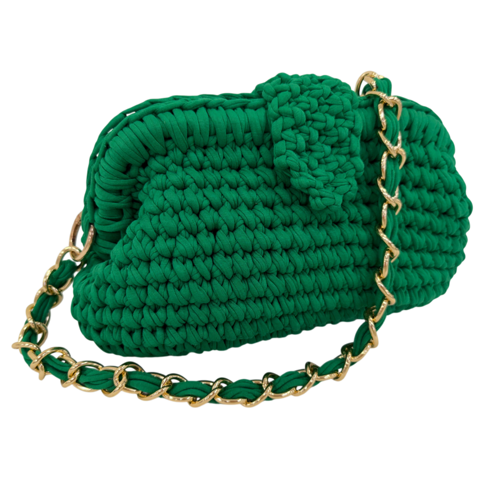 Crochet Snap Clutch | Green / Hand or Shoulder Carry