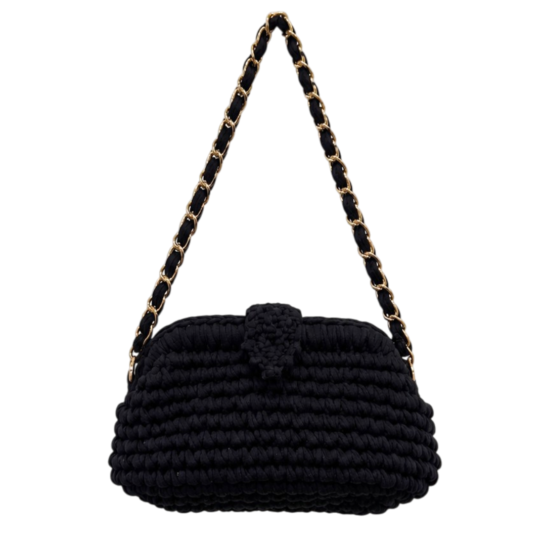 Crochet Snap Clutch | Black / Hand or Shoulder Carry