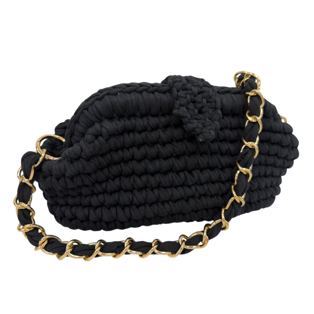 Crochet Snap Clutch | Black / Hand or Shoulder Carry