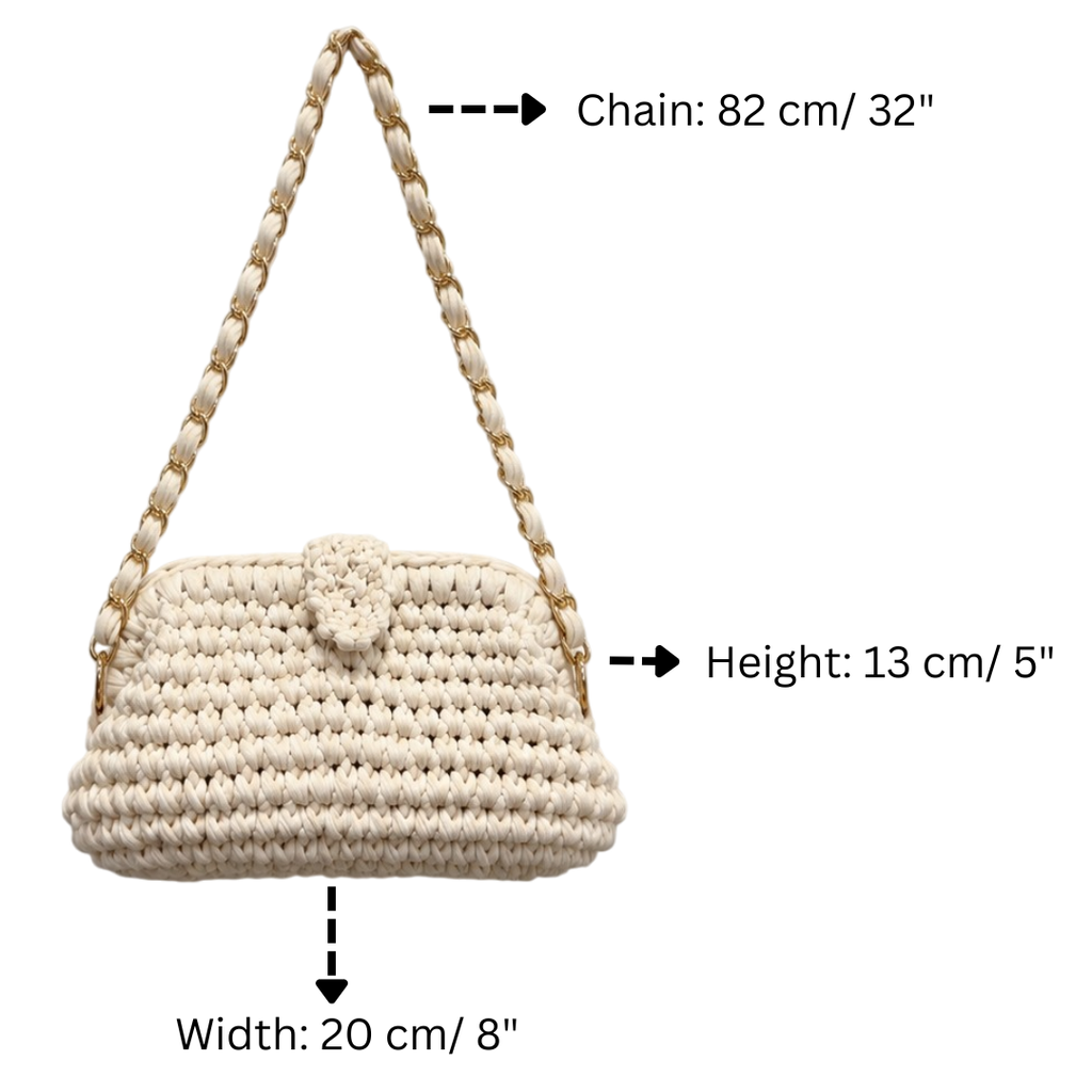 Crochet Snap Clutch | White / Hand or Shoulder Carry