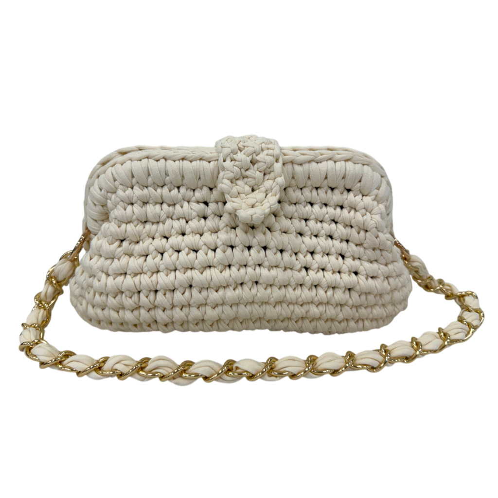 Crochet Snap Clutch | White / Hand or Shoulder Carry