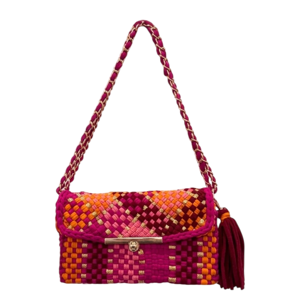 Mosaic Radiance Bag | Berry Maroon, Fuchsia Pink, Orange / Shoulder Carry