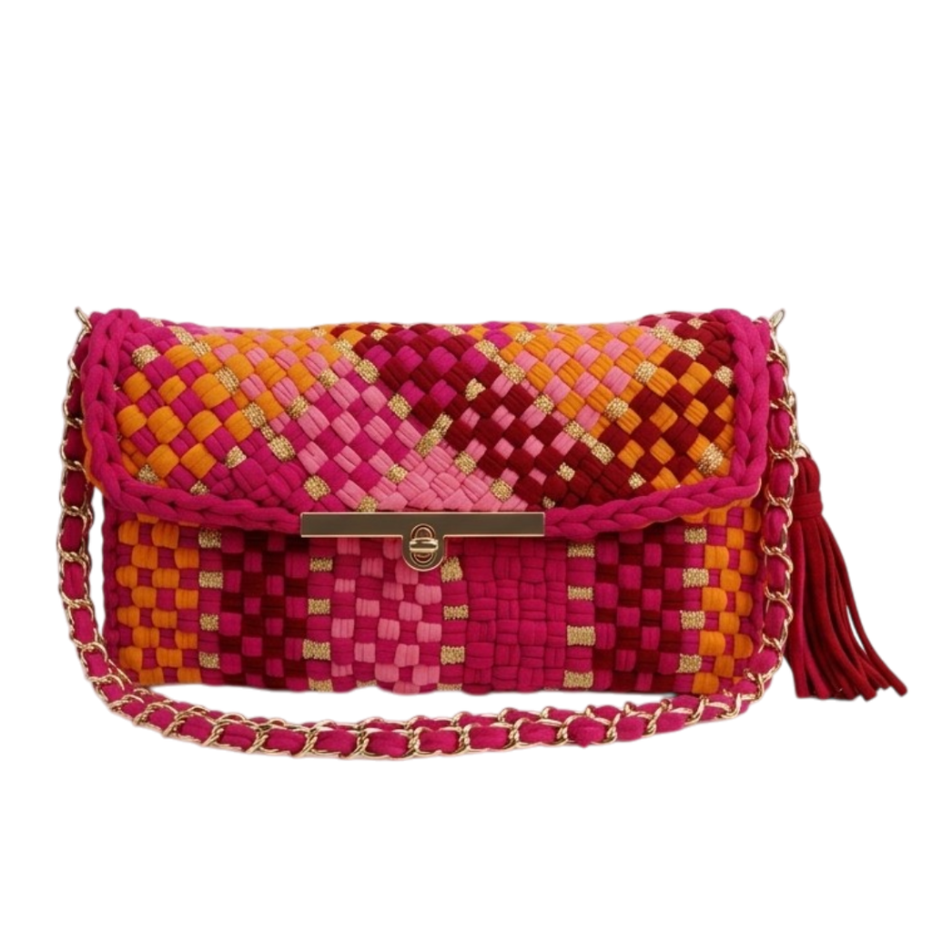 Mosaic Radiance Bag | Berry Maroon, Fuchsia Pink, Orange / Shoulder Carry