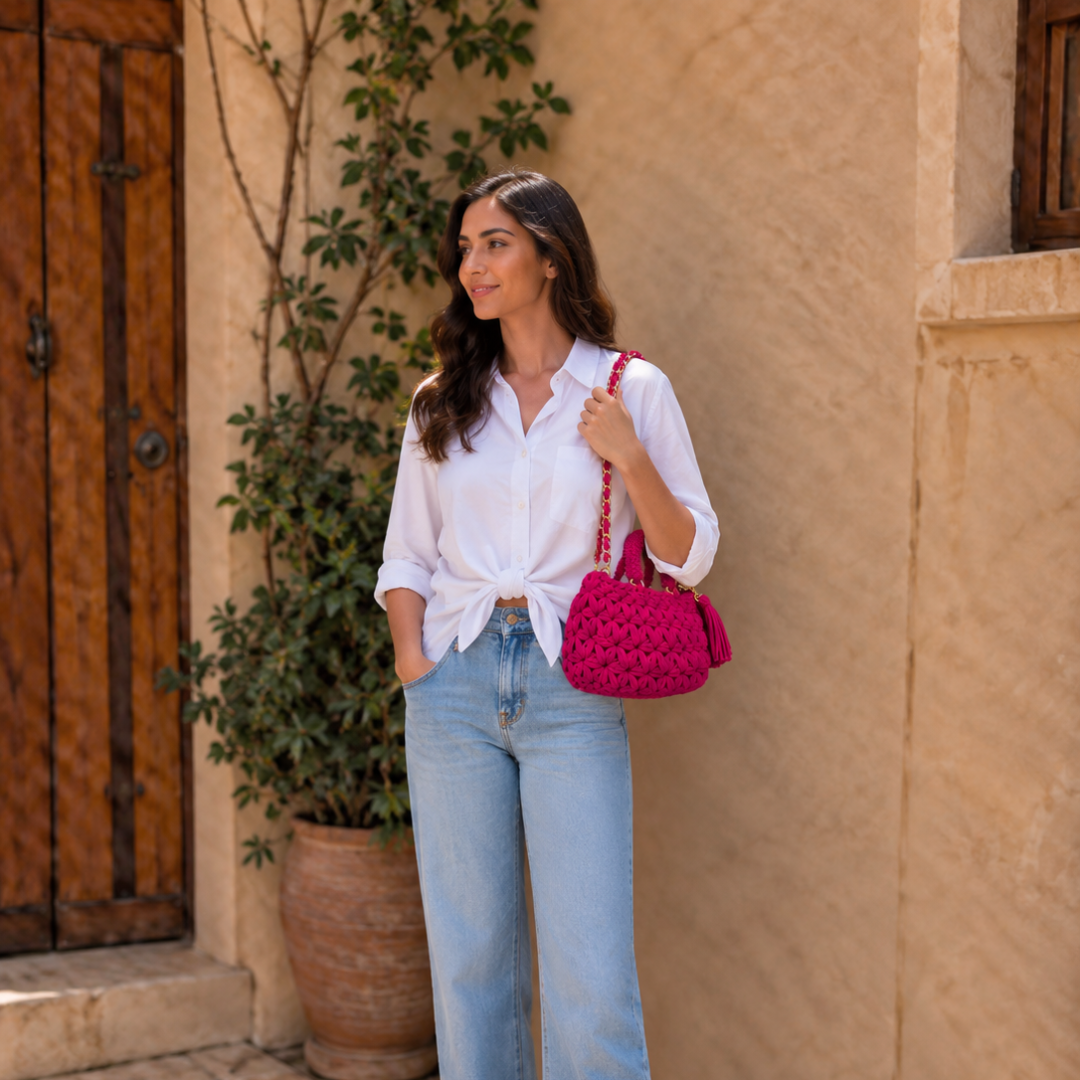 Fleur Bag | Fuchsia Pink / Hand, Shoulder or Crossbody Carry