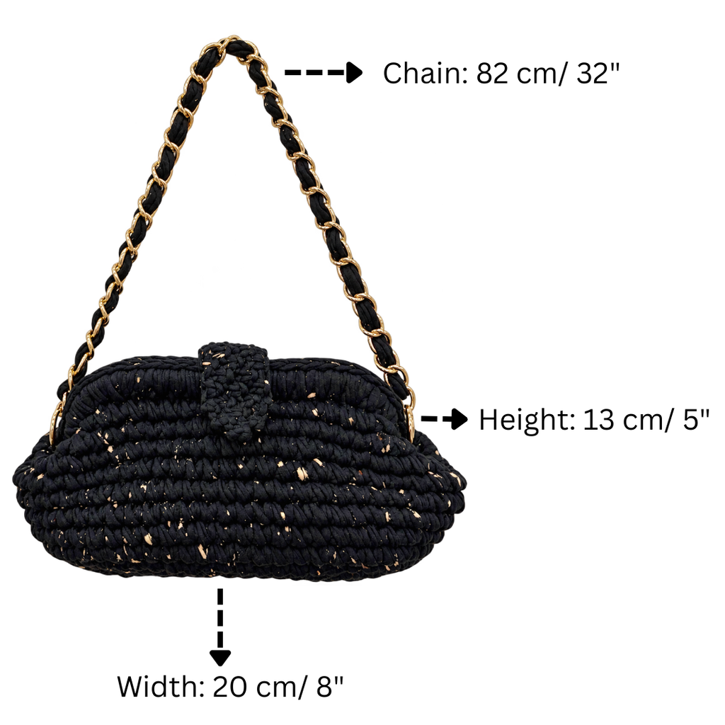 Crochet Snap Clutch | Black Sprinkle / Hand or Shoulder Carry