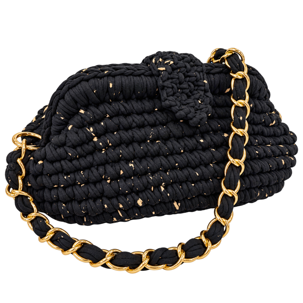 Crochet Snap Clutch | Black Sprinkle / Hand or Shoulder Carry