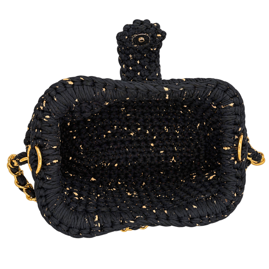 Crochet Snap Clutch | Black Sprinkle / Hand or Shoulder Carry