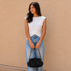 Crochet Snap Clutch | Black Sprinkle / Hand or Shoulder Carry