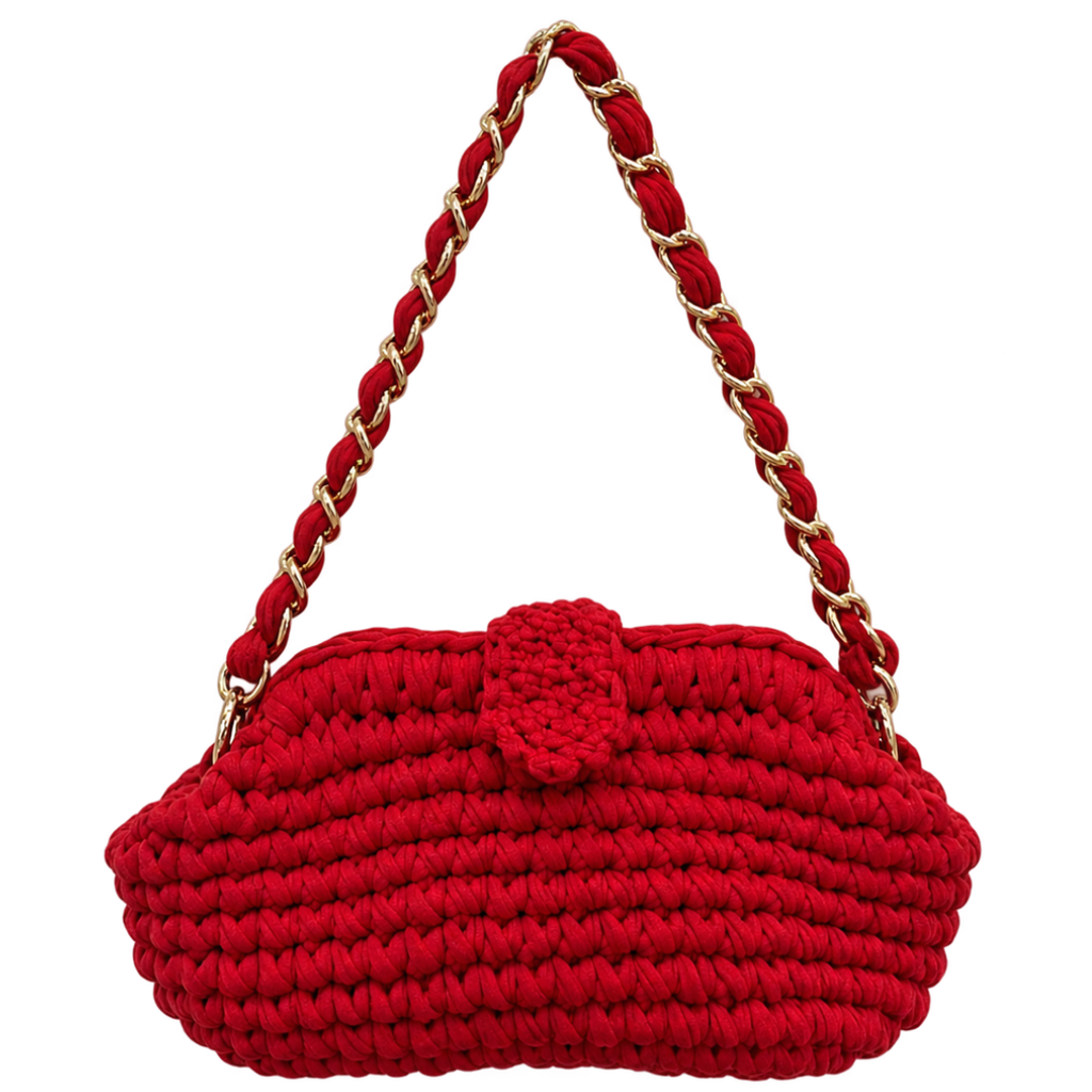 Crochet Snap Clutch | Red / Hand or Shoulder Carry
