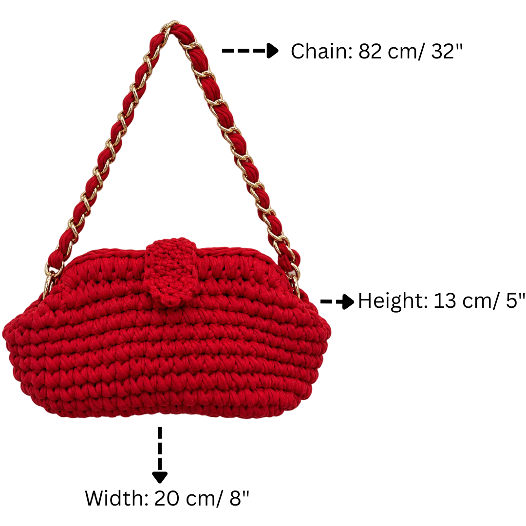 Crochet Snap Clutch | Red / Hand or Shoulder Carry