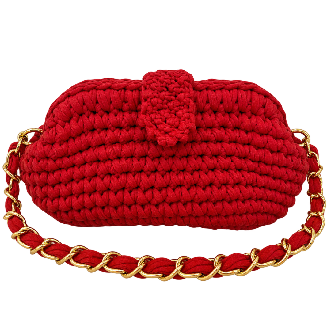Crochet Snap Clutch | Red / Hand or Shoulder Carry
