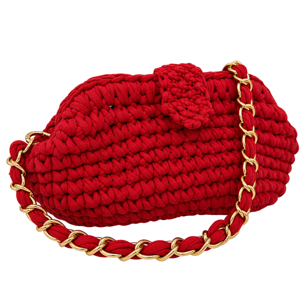 Crochet Snap Clutch | Red / Hand or Shoulder Carry