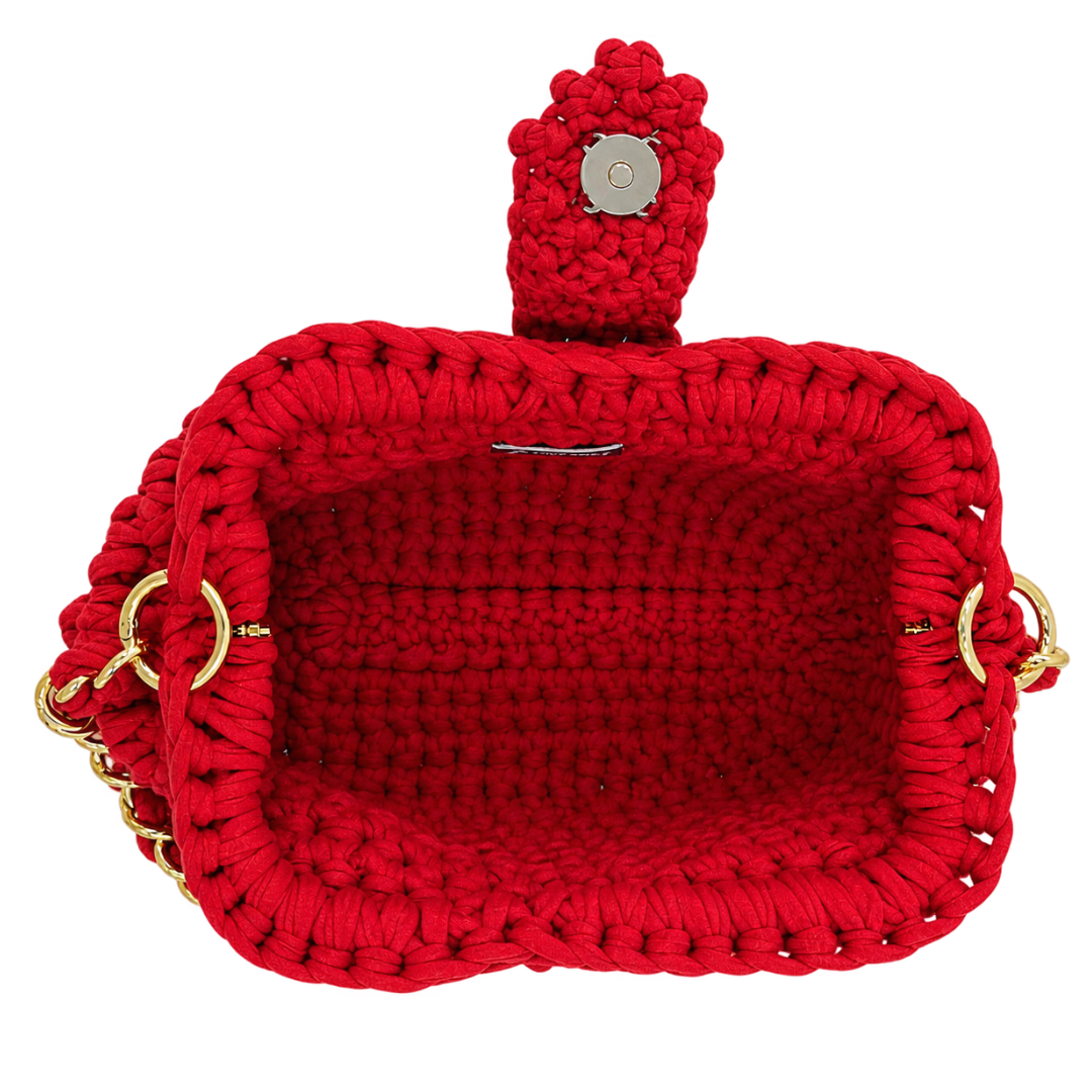 Crochet Snap Clutch | Red / Hand or Shoulder Carry