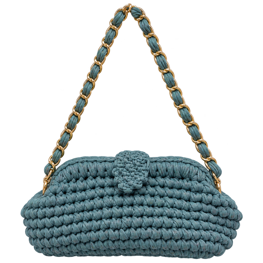 Crochet Snap Clutch | Dusty Blue / Hand or Shoulder Carry