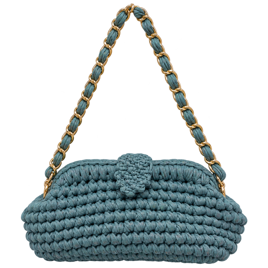 Crochet Snap Clutch | Dusty Blue / Hand or Shoulder Carry