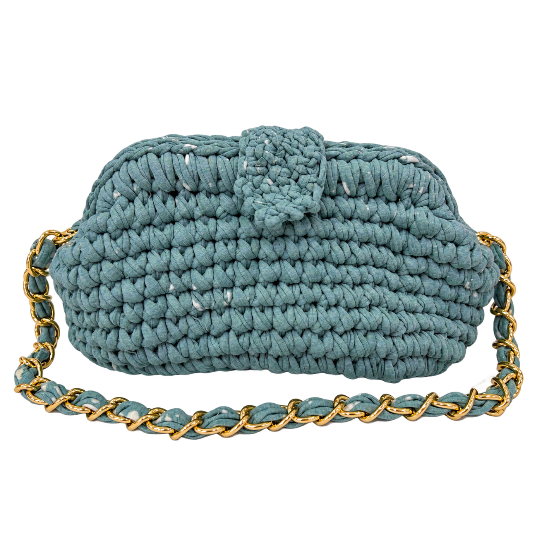Crochet Snap Clutch | Dusty Blue / Hand or Shoulder Carry
