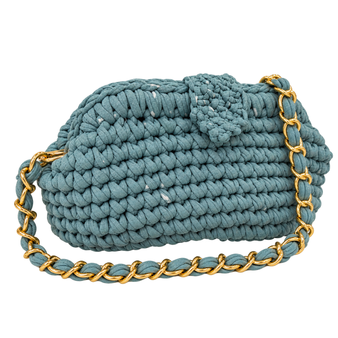 Crochet Snap Clutch | Dusty Blue / Hand or Shoulder Carry