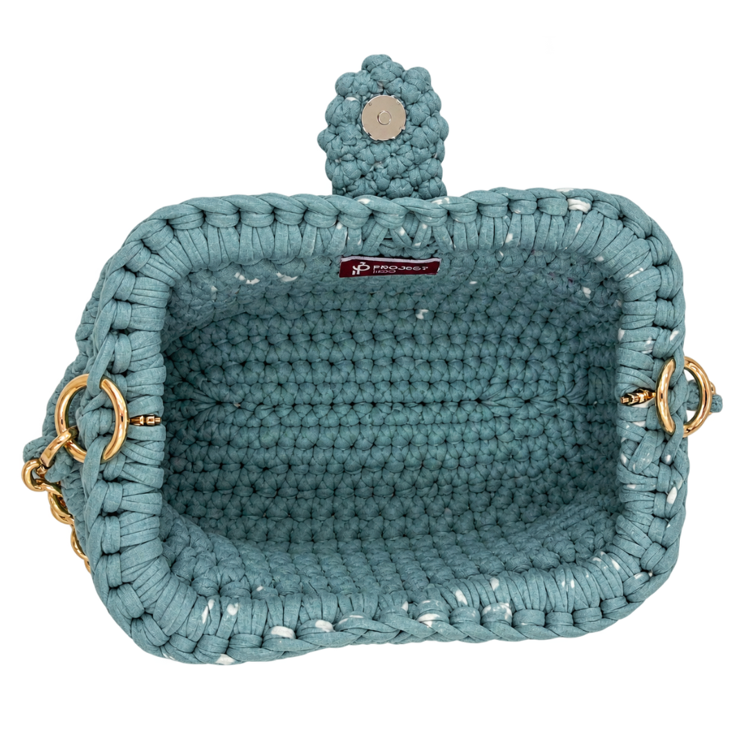 Crochet Snap Clutch | Dusty Blue / Hand or Shoulder Carry