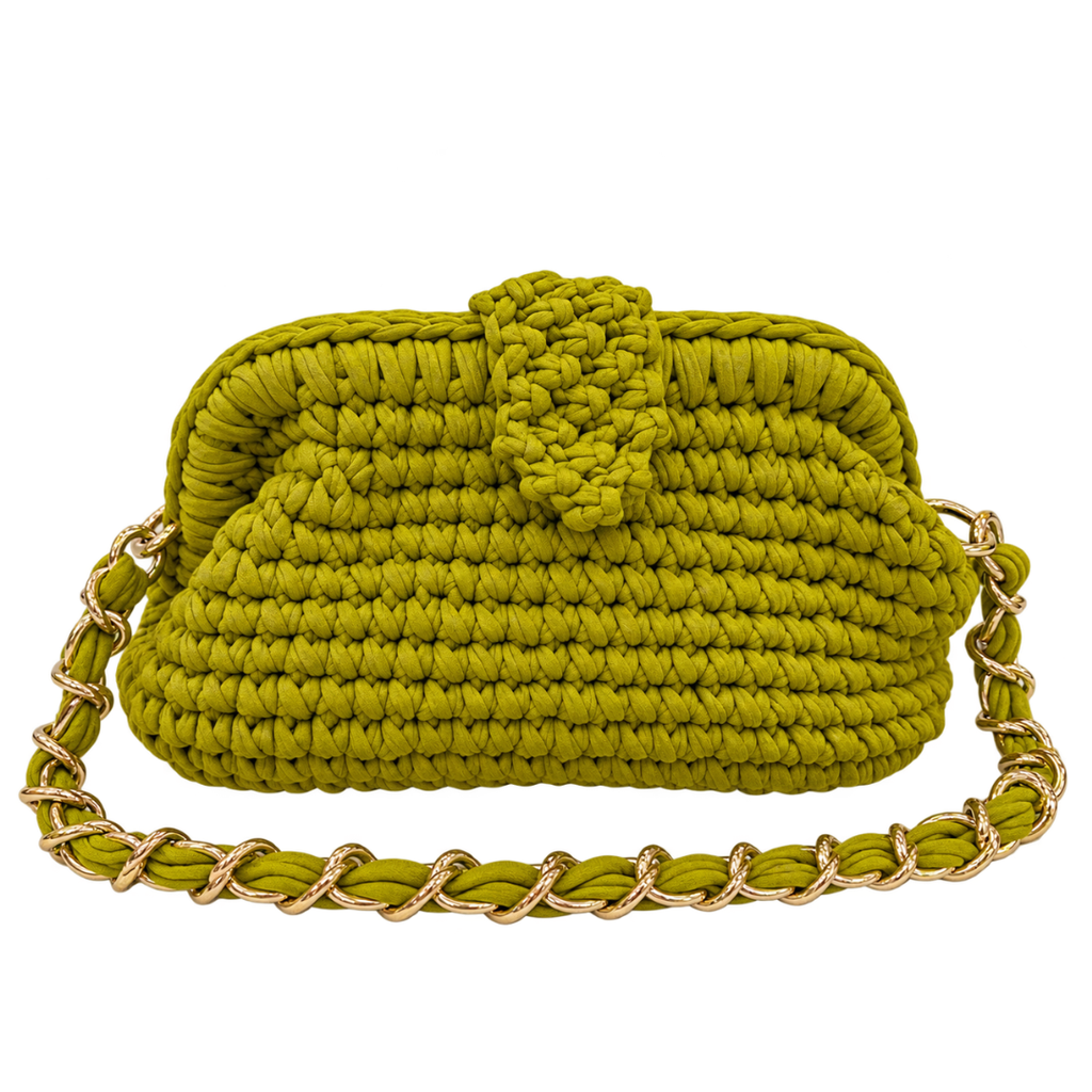 Crochet Snap Clutch | Olive / Hand or Shoulder Carry