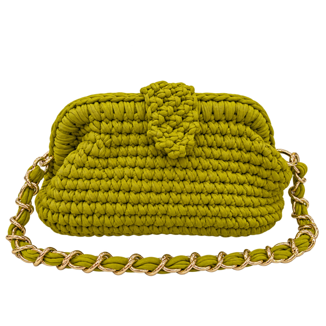 Crochet Snap Clutch | Olive / Hand or Shoulder Carry