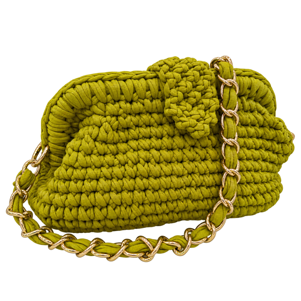 Crochet Snap Clutch | Olive / Hand or Shoulder Carry