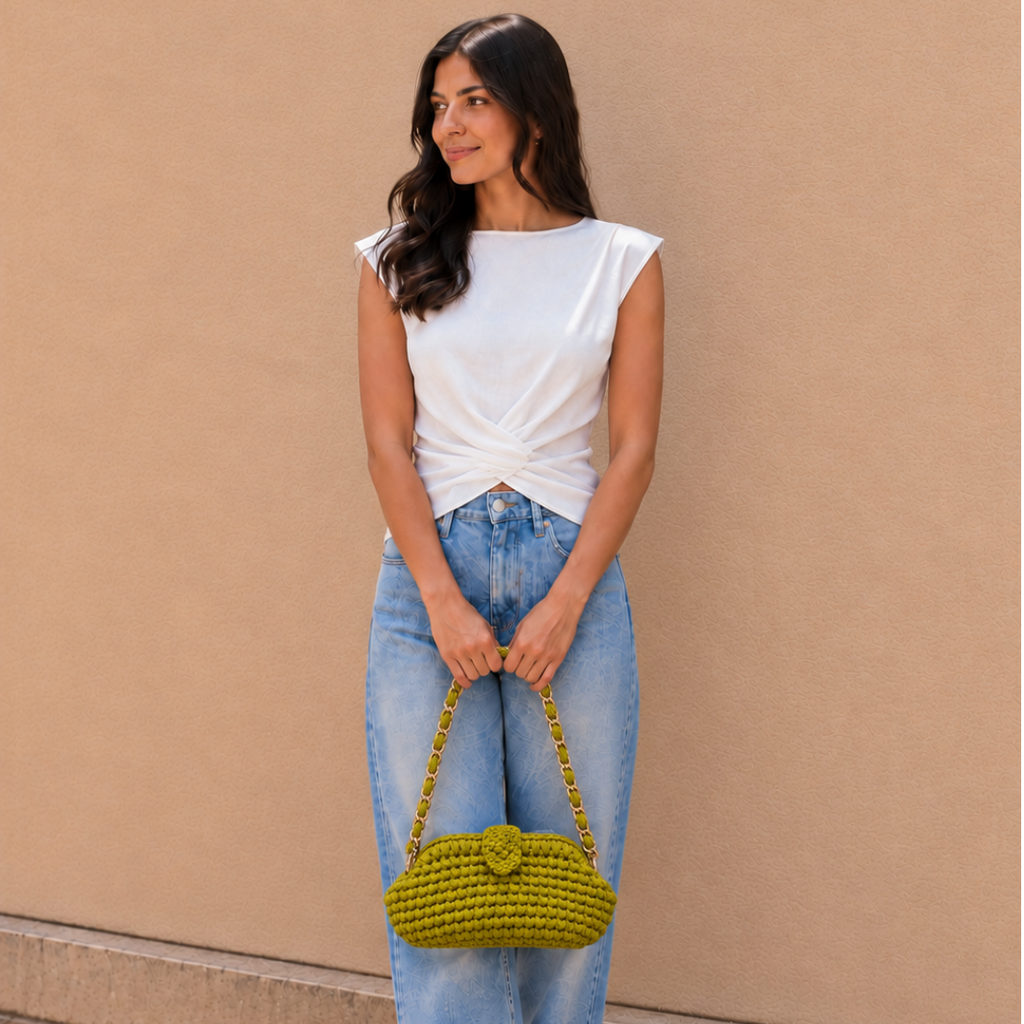 Crochet Snap Clutch | Olive / Hand or Shoulder Carry