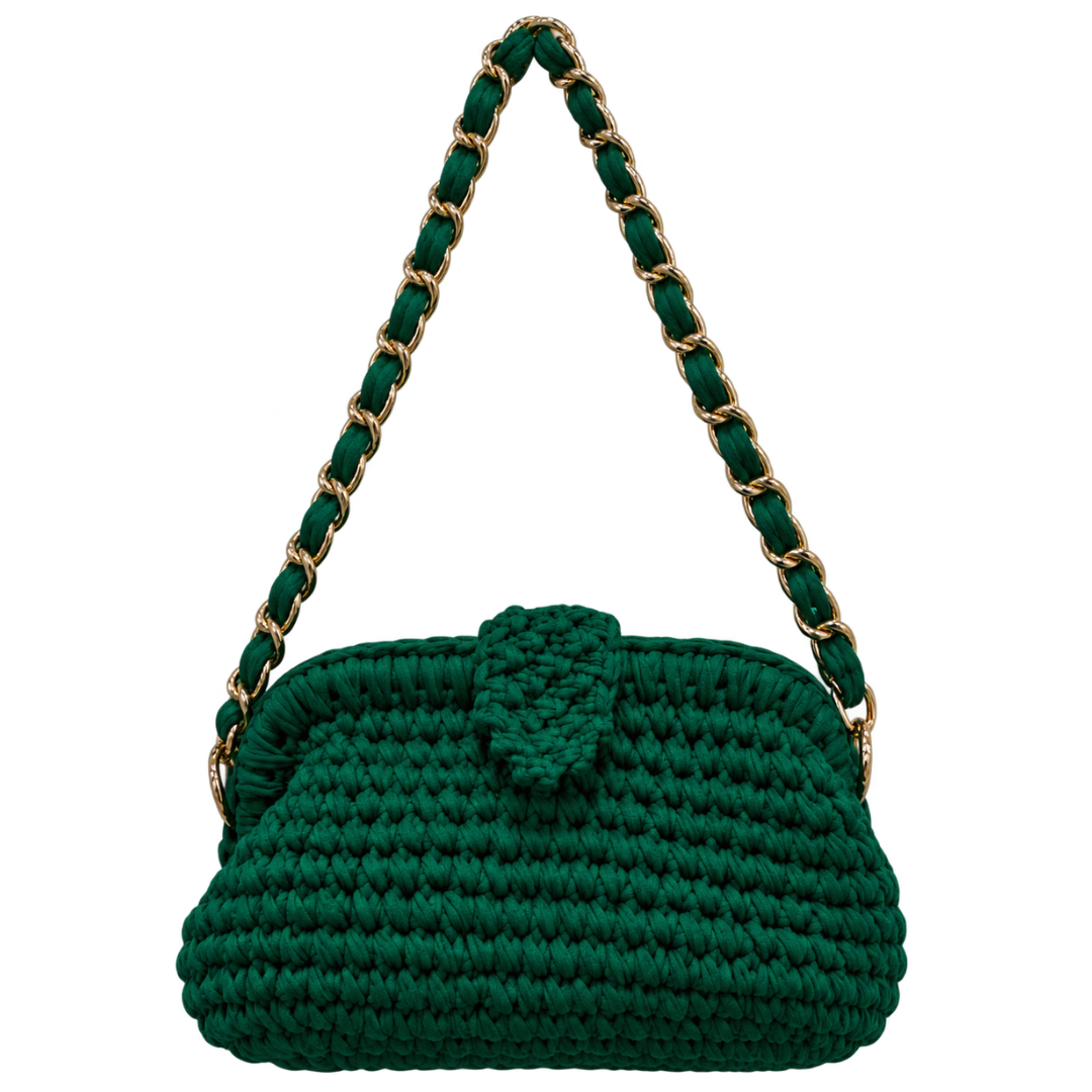 Crochet Snap Clutch | Deep Emerald / Hand or Shoulder Carry