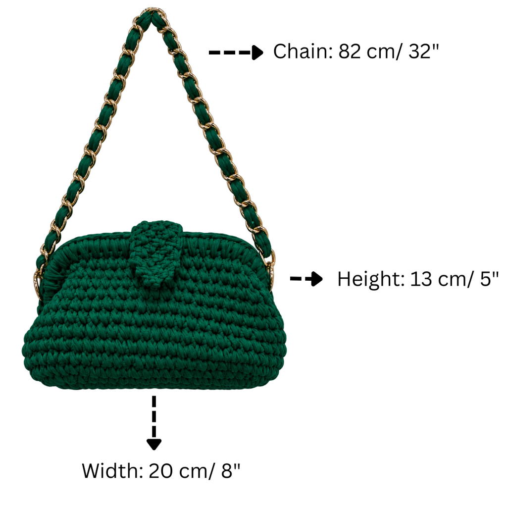Crochet Snap Clutch | Deep Emerald / Hand or Shoulder Carry