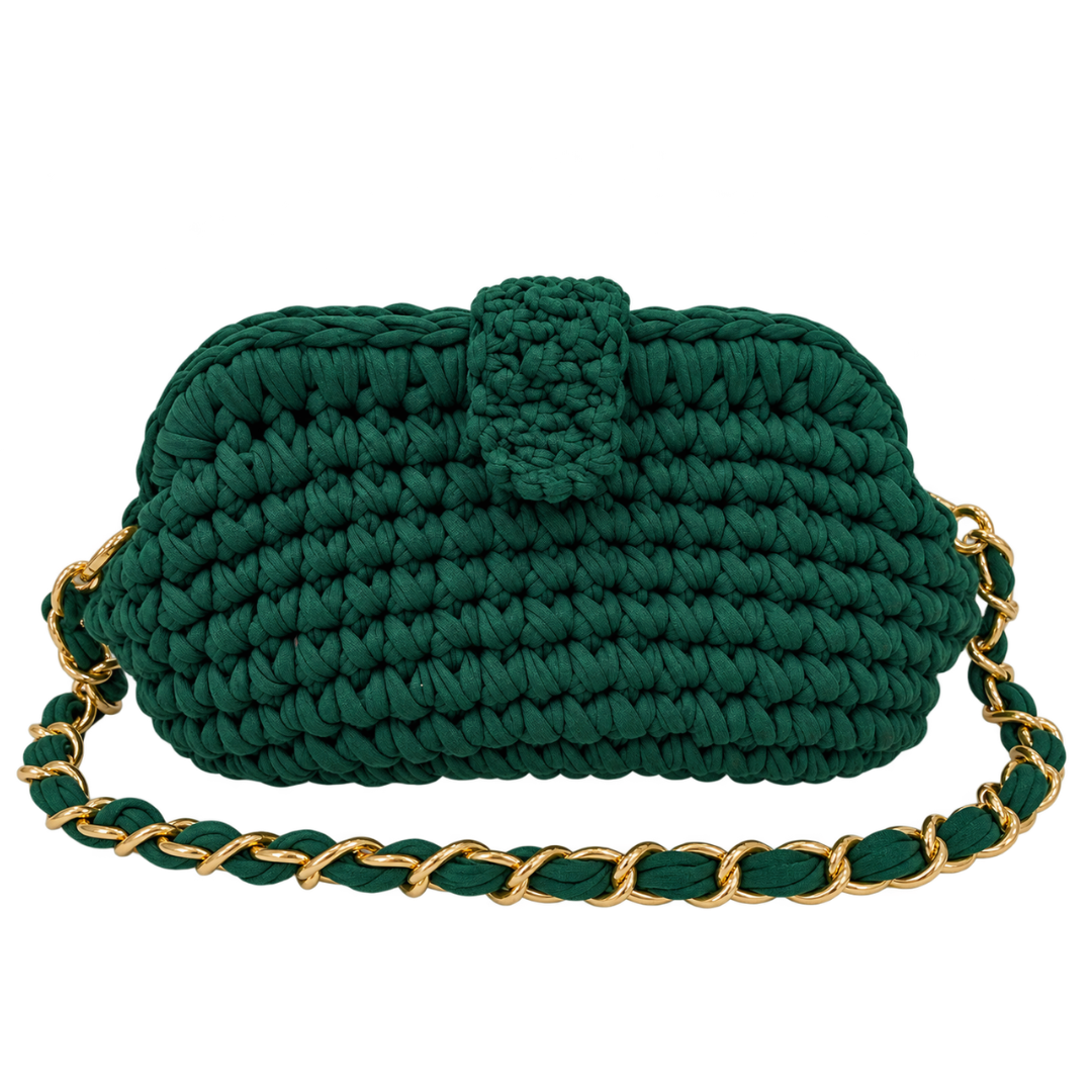 Crochet Snap Clutch | Deep Emerald / Hand or Shoulder Carry