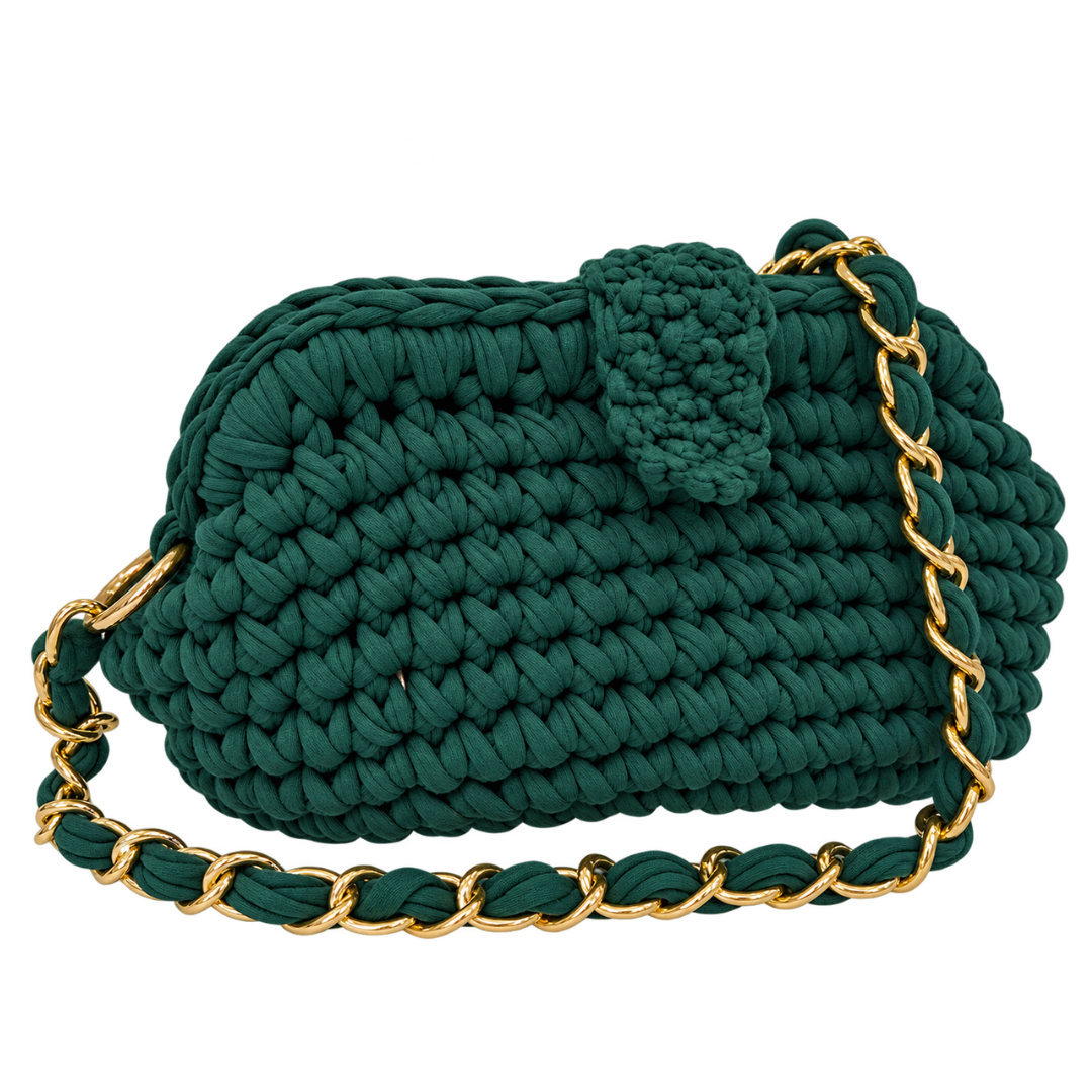 Crochet Snap Clutch | Deep Emerald / Hand or Shoulder Carry