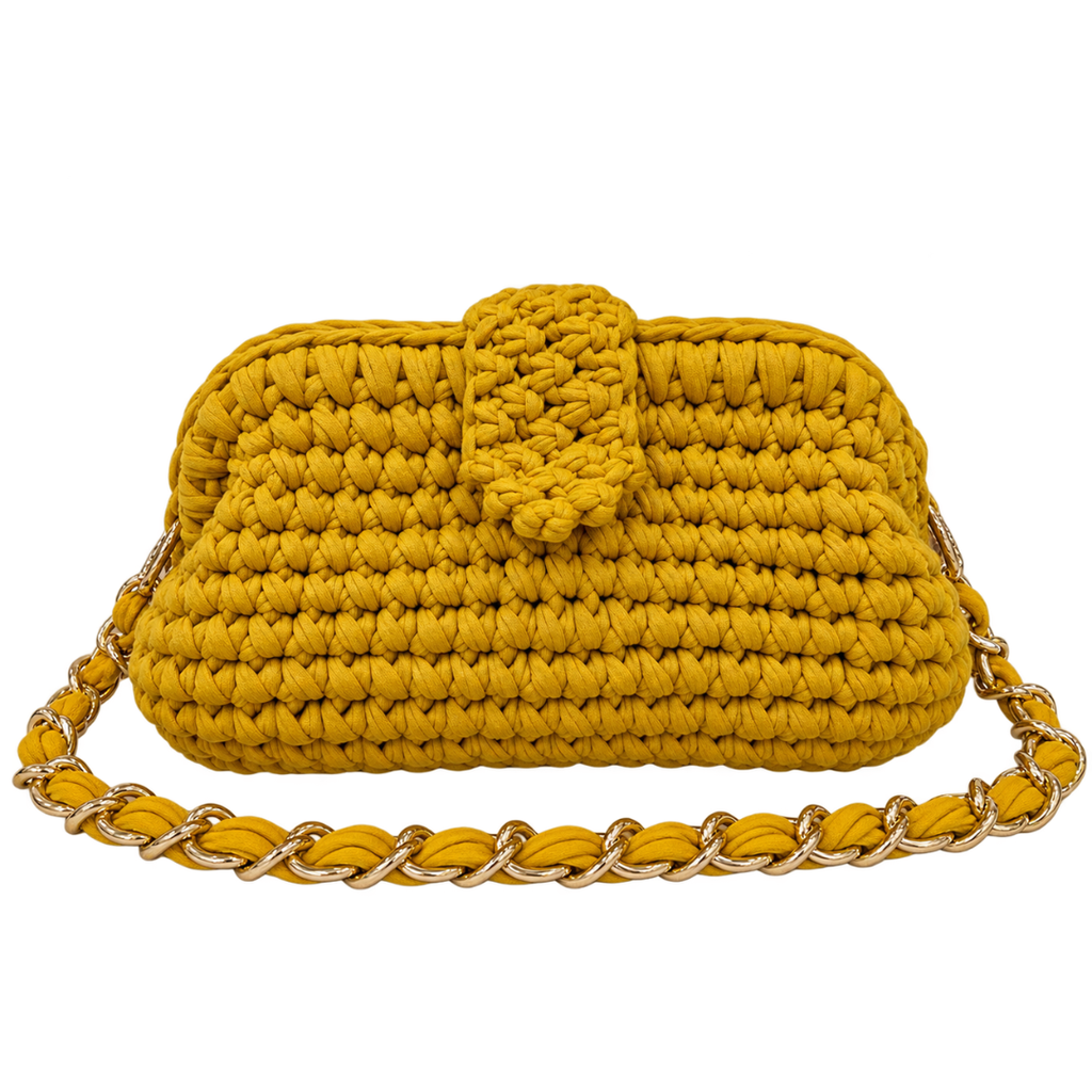 Crochet Snap Clutch | Mustard Yellow / Hand or Shoulder Carry
