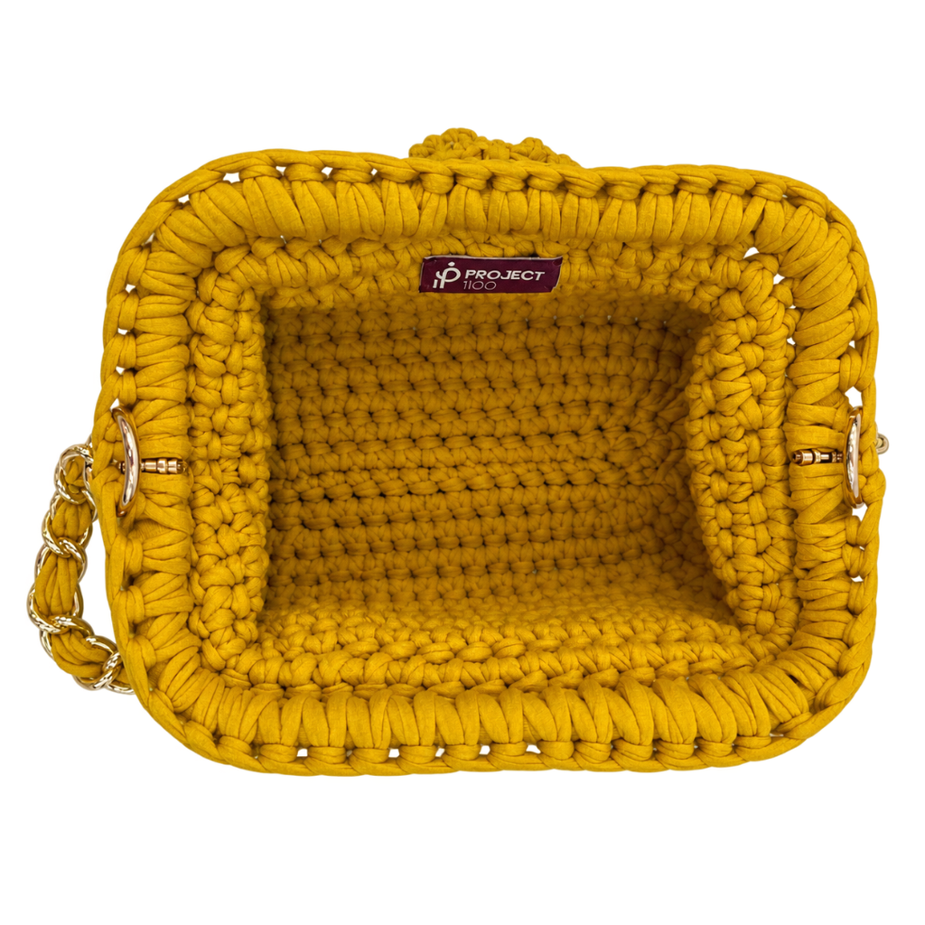 Crochet Snap Clutch | Mustard Yellow / Hand or Shoulder Carry