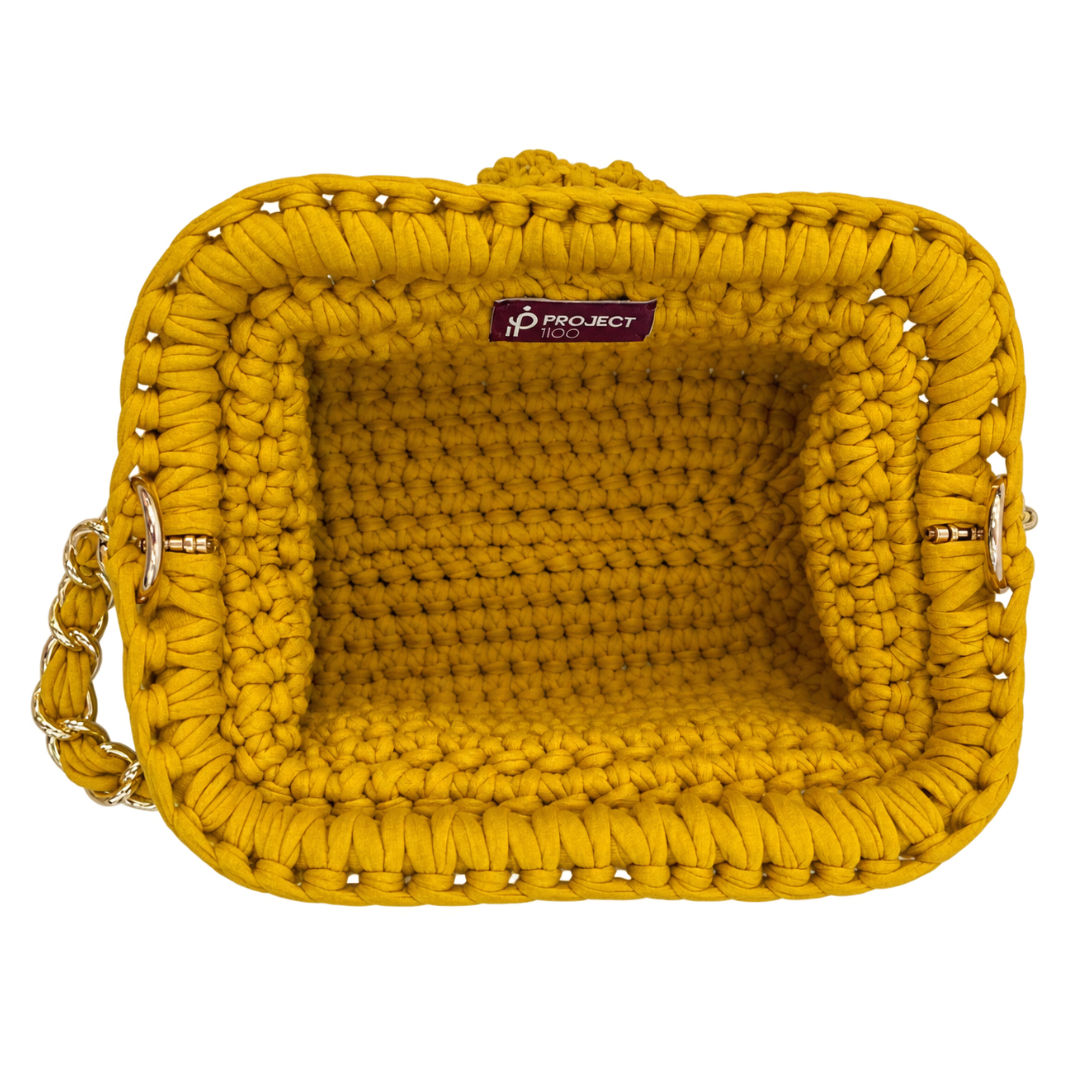 Crochet Snap Clutch | Mustard Yellow / Hand or Shoulder Carry