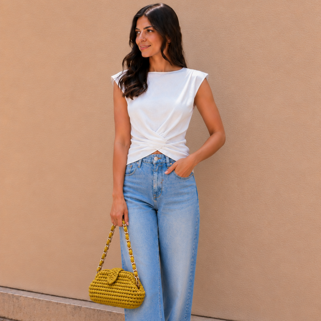 Crochet Snap Clutch | Mustard Yellow / Hand or Shoulder Carry
